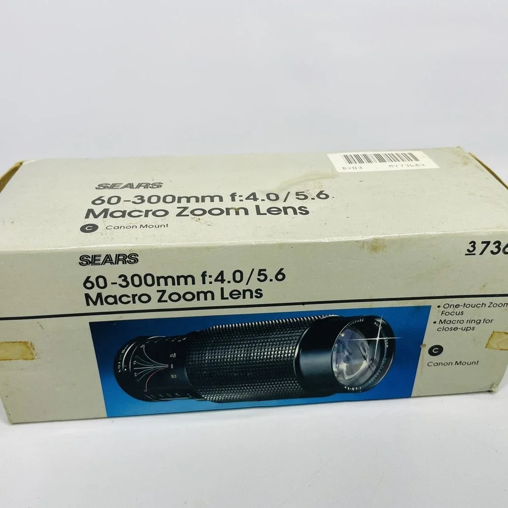Sears Macro Zoom‎ 60-300mm f/4.0-5.6 Lens with Caps/ Canon Mount in Box